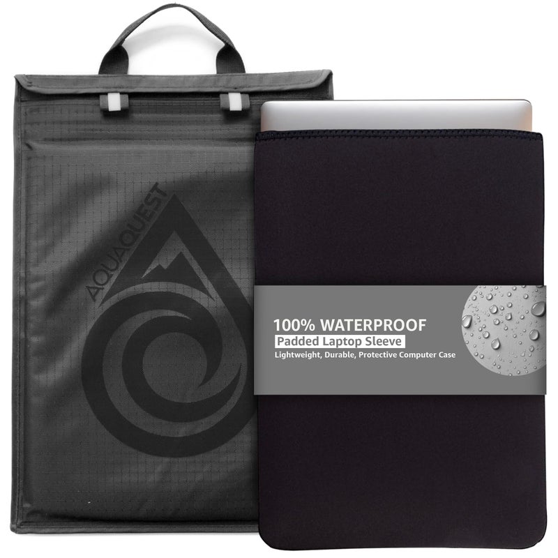 AquaQuest Storm 100% Waterproof Laptop Sleeve â€“ Lightweight Ripstop Nylon Case, Welded Seams and Removable 5 mm Neoprene Liner â€“ 13 in â€“ Black â€“ Fits up to 13.25 Ã— 10.5 in - Image 1